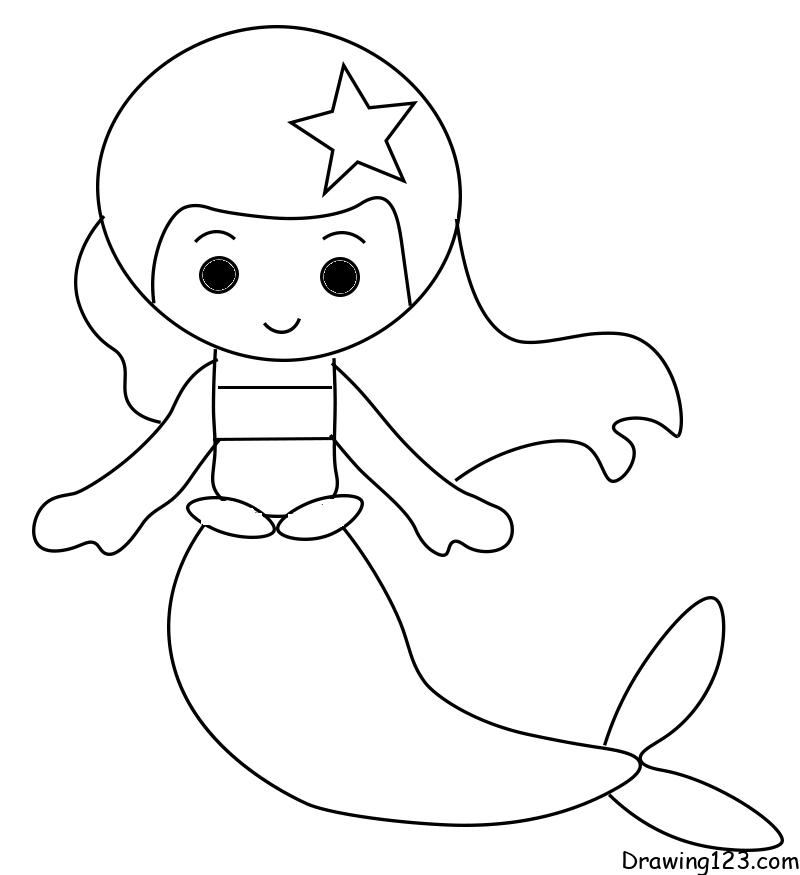 Mermaid-drawing-step-8 piirustus