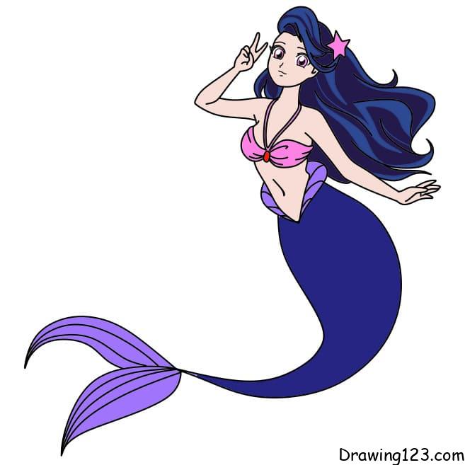 How-to-draw-a-mermaid-step-11-5 piirustus