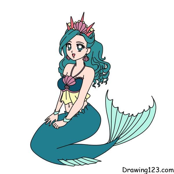 How-to-draw-a-mermaid-step-15 piirustus