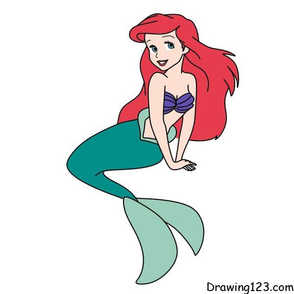 how-to-draw-mermaid-step-9 piirustus